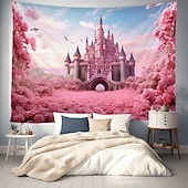 cheap Landscape Tapestry-Pink Castle Hanging Tapestry Wall Art Large Tapestry Mural Decor Photograph Backdrop Blanket Curtain Home Bedroom Living Room Decoration