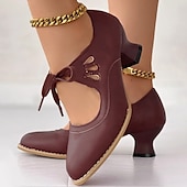 cheap Vintage Heels-Women&#039;s Vintage Lace-Up Leather Heels - Elegant Cut-Out Oxford Shoes for Retro and Formal Occasions