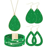 abordables Accesorios usables-Conjunto de joyería de cuero, aleación de polvo de oro, collar, pendientes, collar, pulsera, conjunto combinado