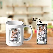 tanie Dla mężczyzn-Spersonalizowany kubek na zdjęcie dla par idealny prezent dla taty 11oz ceramiczna filiżanka do kawy na wesele dla rodziny męża na urodziny Boże Narodzenie rocznicę