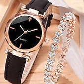 economico Orologi al quarzo-2 pezzi/set, 1 orologio al quarzo per studenti di moda &amp; Set di braccialetti con strass a forma di cuore color pesca, 1 pezzo, regalo per la vita quotidiana