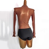 olcso Latin tánc ruházat-tánc salsa latin tánc társastánc trikó / oneesie tiszta szín splicing női teljesítmény edzés hosszú ujjú hálós spandex