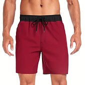 お買い得  男性用水泳パンツ-男性用 ボードショーツ スイムショーツ スイムトランク 日常 ビーチ 高通気性 速乾性 ドローストリング ドローストリング 弾性ウエスト ライナー付き カラーブロック ショート スポーツ カジュアル アクティブウェア ピンク ルビーレッド マイクロエラスティック