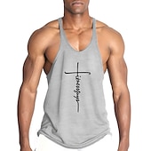 cheap Sports Gym T shirts-Men&#039;s Letter Tank Top Vest Top Undershirt Racer Back Tank Top Sleeveless T shirt U Neck Shirt Stylish Muscle Comfortable Sport Daily Vacation Black White Yellow Summer Clothing Apparel M L XL XXL