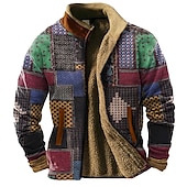 abordables Patrón Geométrico-Hombre Graphic Bloque de color Sudaderas Sudadera con cremallera Chaqueta de lana Abrigos Manga Larga Camisa de entrenamiento Escote Chino Diario Casual retro de la vendimia Vacaciones Festivos Noche