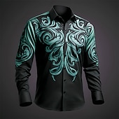 cheap Plants Pattern-Men&#039;s Shirt Button Up Shirt Long Sleeve Artistic Daily Wear Going out Fall &amp; Winter Turndown Print Button-Down Light Blue Yellow Dark Green Purple Green