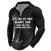 cheap Men&#039;s Fun Text Polo-Men&#039;s Funny Zip Polo Shirts Golf Shirt Long Sleeve Polo Shirts Collared Shirts Vintage Casual Festival Wear Party Outfits 3D Print Quarter Zip Polo Spring &amp; Summer Black Wine Navy Blue