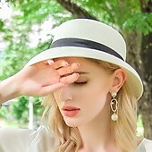 preiswerte Partyhut-Hüte Eimerhut aus Polyesterfaser Strohhut Sonnenhut Hochzeit lässig elegant Hochzeit mit Bändern Perlen Kopfbedeckung Kopfbedeckung