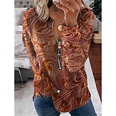 billige Grafisk butikk Sweatshirts &amp; Hettegensere-kvinners valentine hjerte sweatshirt genser leopard fritidssport rund hals print kvart glidelås lange ermer svart hvit gul oransje grønn høst &amp;amp; vinter