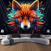cheap Blacklight Tapestries-Blacklight Tapestry UV Reactive Glow in the Dark Glow Party Neon Fox Animal Nature Psychedelic Trippy Misty Hanging Tapestry Wall Art Mural for Living Room Bedroom