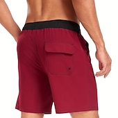 お買い得  男性用水泳パンツ-男性用 ボードショーツ スイムショーツ スイムトランク 日常 ビーチ 高通気性 速乾性 ドローストリング ドローストリング 弾性ウエスト ライナー付き カラーブロック ショート スポーツ カジュアル アクティブウェア ピンク ルビーレッド マイクロエラスティック