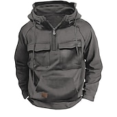 abordables sudaderas basicas hombre-Hombre Sudadera Sudadera con capucha y cremallera de un cuarto Táctico Negro Verde Ejército Azul Piscina Gris Con Capucha Plano Retazos Bolsillo Deporte Diario Festivos Ropa de calle Fresco Casual