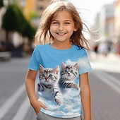 ieftine Animale 3D ale fetei-Girls' 3D Cat Tee Shirts Pink Short Sleeve 3D Print Summer Active Fashion Cute Kids 3-12 Years Crew Neck Outdoor Casual Daily Regular Fit