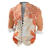 abordables Motif de plantes-Homme Floral Chemise Chemise boutonnée manche longue Décontractées Usage quotidien Sortie Fin de semaine Printemps été Col Mao Imprimer Bouton bas Jaune Rose Claire Bleu Violet