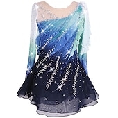 ieftine Rochii de patinaj artistic-Rochie de Patinaj Artistic Pentru femei Fete Πατινάζ στο πάγο Rochii Albstru+Verde Negru Peteci Strălucire Plasă Spandex Înaltă Elasticitate Antrenament Competiție Ținută Patinaj Confecționat Manual