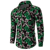 preiswerte Pflanzen Muster-Valentinstag Herren Rose Blumenmuster Hemd Knopfhemd Langarm Brautkleider schlicht Urlaub Casual Wochenende Frühling Sommer Herbst Winter Umlegekragen Bedruckt Button-Down Violett Gelb Rote Blau