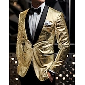 billiga Herrars klassiska kavajer-Herr Studenten Kavaj Företag Cocktailfest Bröllopsfest Mode Ledigt Vår &amp; Höst Polyester Paljett Knappar Ficka Bekväm Enkelknäppt Blazer Silver Svart Vinröd Kungsblå