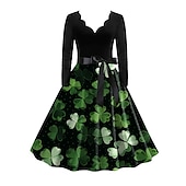 preiswerte Kleider-1950er Vintage inspiriert Cocktailkleid Knielang Kleid A-Linie Kleid Teekleid A-Linie Damen St. Patrick&#039;s Day Heimkehr Alltagskleidung Junggesellinnenabschiedsparty Teenager Erwachsene Kleid