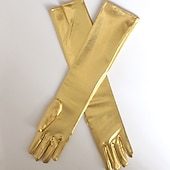 abordables Suministros para la fiesta-Guantes largos de cuero sintético guantes sexys guantes largos de cuero brillante dorado y plateado guantes de actuación en escenario con tubo de acero regalo de Navidad