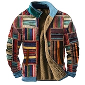 cheap Geometric Pattern-Men&#039;s Graphic Patchwork Sweatshirts Zip Sweatshirt Fleece Jacket Outerwear Long Sleeve Sweatshirt Stand Collar Daily Casual Vintage Retro Vacation Holiday Going out Fleece Winter