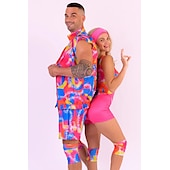 cheap Couple &amp; Group Costumes-Couples Movie Rollerblade Outfits Doll Suits Jumpsuit Hot Pink Men's Women's Couple's Cosplay Costume Halloween Carnival Masquerade