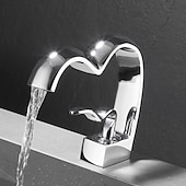 Недорогие Смесители для раковины в ванной-Ванная раковина кран - Водопад Электропокрытие По центру Одной ручкой одно отверстиеBath Taps
