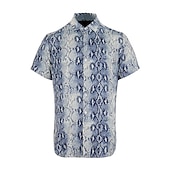 cheap Animal Print-Men&#039;s Snake Skin Pattern Shirt Western Shirt Button Up Shirt Short Sleeve Abstract Daily Wear Going out Weekend Autumn / Fall Turndown Print Button-Down Navy Blue Blue Brown