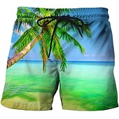 お買い得  熱帯植物と花-男性用 ココナッツの木 風景画 スイムショーツ ボードショーツ スイミングトランクス ミディアムウエスト ハワイアン カジュアル 祝日 ビーチ ドローストリング メッシュ裏地付き 弾性ウエスト デザイナー 衣類