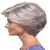 voordelige oudere pruik-korte grijze pruiken voor blanke vrouwen gelaagde gemengde grijze pixie-cut pruiken korte golvende zilveren pruiken natuurlijk synthetisch haar pruiken voor oudere vrouwen