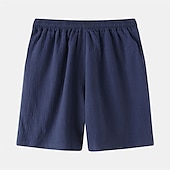 baratos Clássico-Homens Calção Shorts de linho Shorts de verão Com Cordão Cintura elástica Tecido Conforto Curto Casual Diário Feriado Misto de Algodão e Linho Moda Estilo Clássico Preto Branco