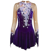 ieftine Rochii de patinaj artistic-Rochie de Patinaj Artistic Pentru femei Fete Πατινάζ στο πάγο Rochii Ținute Yan roz Ametist Violet Flori Spandex Înaltă Elasticitate Competiție Ținută Patinaj Cald Confecționat Manual Cu bijuterii