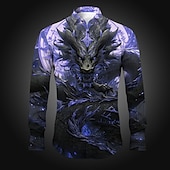 abordables Motif Animal-Homme Dragon Chemise Chemise boutonnée manche longue Abstrait Usage quotidien Sortie Printemps été Col rabattu Imprimer Bouton bas Rouge Pourpre Bleu Vert foncé Violet