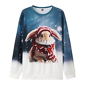 abordables Animales Tops-Sudadera de mujer, jersey con estampado deportivo informal de conejo, ropa deportiva para festival, cuello redondo, manga larga, top microelástico para otoño&amp;amp; invierno