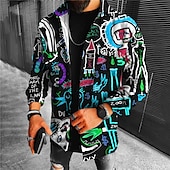 preiswerte Hemdjacke für Herren-Herren Abstrakt Graffiti Rakete Hemd Hemdjacke Overshirt Langarm Sport Modisch Strassenmode Outdoor Casual Täglich Herbst Winter Umlegekragen Bedruckt Button-Down Gelb Blau