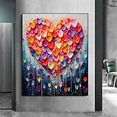 baratos Pinturas Florais/Botânicas-Pintura a óleo artesanal em tela, arte de parede, decoração original, colorida, amor para decoração de casa, com moldura esticada, sem pintura de moldura interna