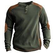 Men's Waffle Tee Button T Shirt T Shirt Henley Shirt Long Sleeve Henley Spring & Fall Color Block Fashion Designer Basic Patchwork Vacation Street Going out Army Green Top Tee for Men4