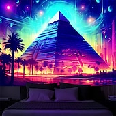cheap Blacklight Tapestries-Blacklight Tapestry UV Reactive Glow in the Dark Glow Party Neon Egyptian Pyramid Psychedelic Trippy Misty Hanging Tapestry Wall Art Mural for Living Room Bedroom