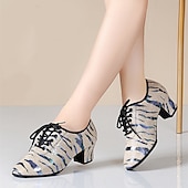 cheap Latin Shoes-Women&#039;s Glitter Dance Shoes with Animal Print, Lace-Up Design, and Comfortable Low Heels for Ballroom, Latin, or Party