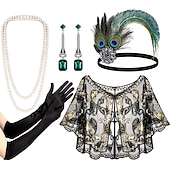 abordables Chales &amp; Envoltorios-Elegante Vintage 1920s Guantes Collar Diadema de estilo flapper Collar Pendiente El gran Gatsby Invitado a la boda Pluma Cuentas Mujer Año Nuevo Mascarada Rendimiento Recepción de Boda Despedida de