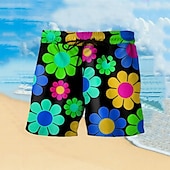 baratos Plantas e Flores Tropicais-Homens Colorido Flor Calção Justo de Natação Shorts de Natação Bermuda de Surf Cintura Média Havaiana Casual Feriado Praia Com Cordão com forro de malha Cintura elástica Designer Roupa