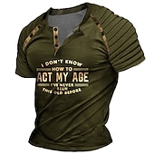 cheap Funny Words-Men&#039;s Act My Age Henley Shirt Raglan T Shirt Short Sleeve 3D Print Casual Vintage Retro Going out Spring &amp; Summer Navy Blue Khaki Army Green Dark Gray Henley Henley T-Shirt