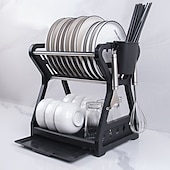 cheap Kitchen Storage-Dish Drainer Dish Drying Rack Kitchen Storage Double Layer Dish Drainer Shelf Knife Fork Container Household Holder with Sink