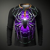 cheap Animal-Men&#039;s Graphic Spiders Henley Shirt Long Sleeve 3D Print Fashion Daily Casual Casual Holiday Going out Spring &amp;  Fall Yellow Red Blue Purple Henley Henley T-Shirt