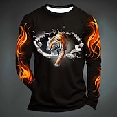 abordables hueso del cráneo-Hombre Graphic Fuego Pata Camiseta Manga Larga Camiseta Impresión 3D Cuello Barco Camisa Moda Design Casual Deporte Festivos Noche Negro Amarillo Verde Oscuro Primavera &amp; Otoño Ropa S M L XL 2XL 3XL