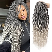 cheap Crochet Hair-Faux Locs Crochet Hair For Black Women Soft Locs 24 Inch Goddess Crochet Hair Curly Ends Dreadlocks Boho Style Synthetic Braiding Hair Extensions