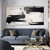 economico Quadri astratti-dipinti ad olio fatti a mano su tela decorazione della parete arte minimalismo in bianco e nero astratto disegno con coltello a olio spesso per la decorazione domestica pittura senza cornice