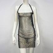 cheap Sexy Costumes-Metallic Sparkle Sexy Mini Dress Sheer Mesh Rhinestone Cover Up Disco Solid Color Women&#039;s Party Club Adults&#039; Dress Summer Spring