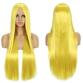 levne Párty paruky-Syntetická paruka Rovná střední část Strojně vyrobená paruka Dlouhá A1 A2 A3 A4 A5 Syntetické vlasy Ženské Cosplay Měkká párty blond růžová červená Halloween paruky