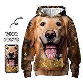 cheap Men&#039;s Custom Clothing-Animal Dog Men&#039;s Daily 3D Print Hoodie New Year Holiday Going out Hoodies Custom Print Red Long Sleeve Hooded Print Spring &amp;  Fall Designer Hoodie Sweatshirt