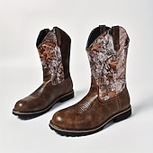 abordables Cowboy y botas occidentales-Hombre Botas Botas cowboy Vintage Clásico Exterior PU Color de árbol grande Marrón Invierno